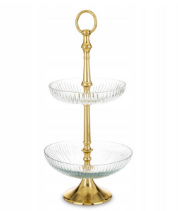 Patera stylowa 2-dwupoziomowa na nodze paterka dekoracja wnętrz złota taca