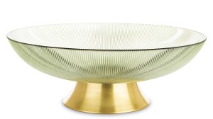 Patera dekoracyjna ryflowana szklana misa na nóżce loft zielona złota 