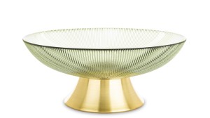 Patera dekoracyjna ryflowana szklana misa na nóżce loft zielona złota