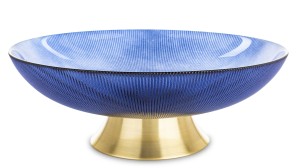 Patera dekoracyjna ryflowana szklana misa na nóżce loft niebieska złota