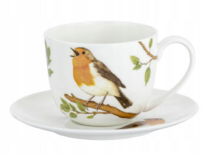 Filiżanka pojedyncza 300 ml Ptak polski Rudzik na prezent kolorowa