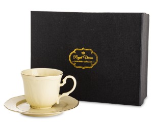 Filiżanka pojedyncza 90 ml do espresso beżowa ecru z podstawką porcelanowa