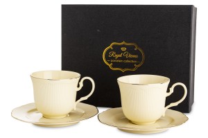 Filiżanka dla dwojga 220 ml filiżanki beżowa ecru z podstawką porcelanowa