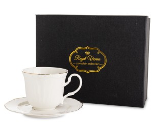 Filiżanka pojedyncza biała 220 ml złota porcelana spodek elegancka złota