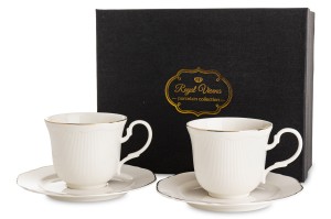 Filiżanka dla dwojga biała 220 ml złota porcelana spodek kpl 2szt filiżanki