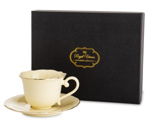 Filiżanka pojedyncza 90 ml do espresso beżowa ecru z podstawką porcelanowa