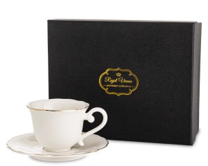 Filiżanka elegancka pojedyncza 90ml espresso biała z podstawką porcelanowa
