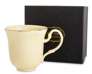 Kubek porcelanowy porcelana 280 ml elegancja beżowy kubeczek złote ramówki