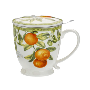 Kubek kubeczek z zaparzaczem + sitko + pokrywka pomarańcze oranges prezent