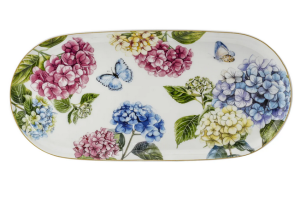 Patera porcelanowa paterka prostokątna hortensje pastelowe letnia 33x16,5cm