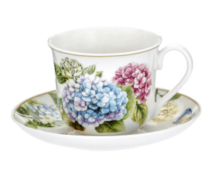 Filiżanka pojedyncza porcelanowa 400ml + spodek hortensje pastelowe prezent