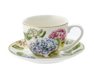 Filiżanka pojedyncza porcelanowa 260ml + spodek hortensje pastelowe prezent