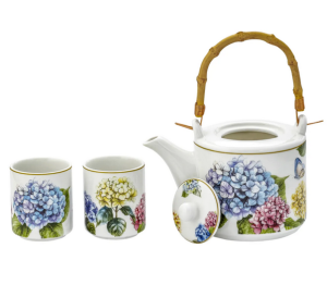 Porcelanowy Dzbanek 580ml 2 x czarka 120ml hortensje pastelowe czarki