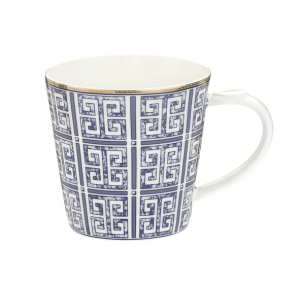 Kubek Porcelanowy 480 ml z Wzorem Greckim, Złota Obwódka, duży Glamour