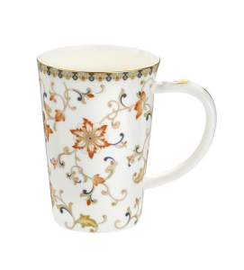 Kubek Porcelanowy 500 ml z Kwiatowym Wzorem, Złota Obwódka, duży, pojemny