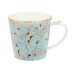 Kubek Porcelanowy 480 ml z Kwiatowym Wzorem, Złota Obwódka, duży, pojemny