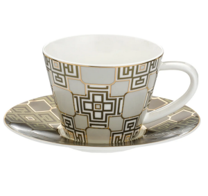 Filiżanka Porcelanowa z geometrycznym Wzorem, 220 ml, Spodek, Glamour 
