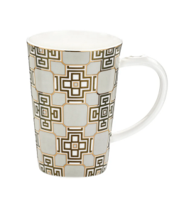 Kubek Porcelanowy 500ml z Wzorem Geometrycznym, Złota Obwódka, duży Glamour