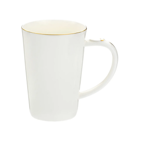 Kubek Porcelanowy 500ml biały jasny pojemny, Złota Obwódka, duży Glamour