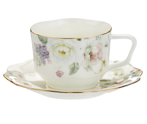 Filiżanka Porcelanowa 250 ml z Kwiatowym Wzorem, Złota Obwódka pastelowa