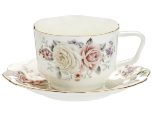 Filiżanka Porcelanowa elegancka kwiatowa pastelowa, 250 ml, Spodek, Glamour