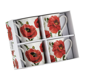 4x Kubek Porcelanowy kubki zestaw kwiaty maki kubeczek 320 ml Bone China