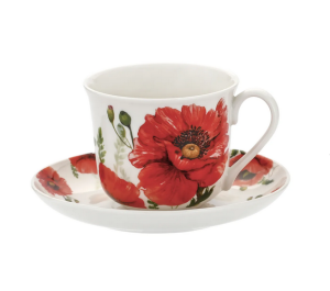 Elegancka Filiżanka Porcelanowa ze spodkiem Porcelana Maki 400 ml Prezent