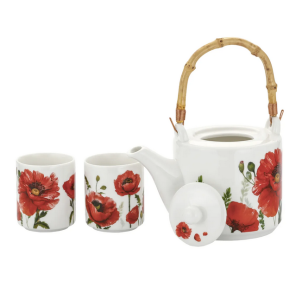 Porcelanowy Dzbanek 580ml 2 x czarka 120ml maki mak kwiaty zestaw czarki