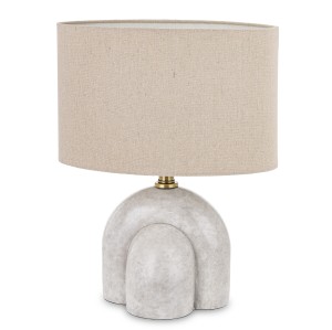 Lampa stołowa pinterest loft beżowa betonowa kamienna podstawa Japandi