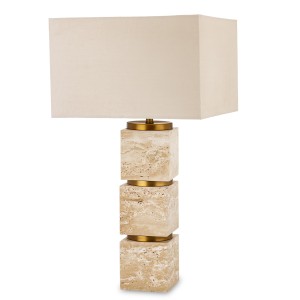Lampa stołowa pinterest loft beżowa złota trawertyn naturalna boho Japandi