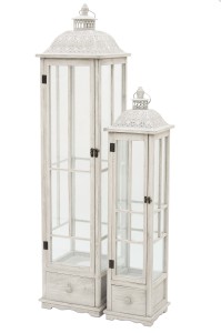 Drewniane Lampiony boho Vintage 2szt kpl przecierane białe loft rustykalne