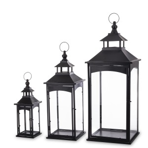 Metalowe Lampiony boho Vintage 3szt kpl przecierane czarne loft rustykalne