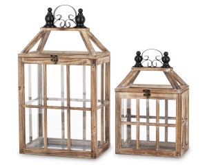 Drewniane Lampiony boho Vintage 2szt kpl prowansja brązowe loft rustykalne
