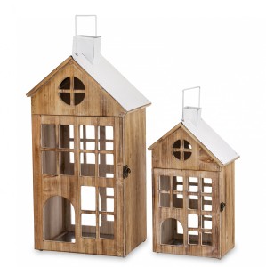 Drewniane Lampiony boho domki 2szt kpl prowansja brązowe loft rustykalne