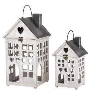 Drewniane Lampiony boho domki 2szt kpl prowansja szare loft rustykalne