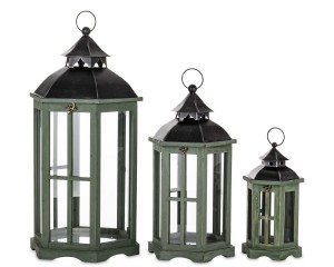 Drewniane Lampiony boho domki 3szt kpl prowansja zielony loft rustykalne