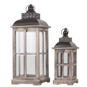 Drewniane Lampiony boho Vintage 2szt kpl prowansja brązowe loft rustykalne