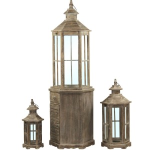 Drewniane Lampiony boho 3szt kpl prowansja brązowe loft rustykalne