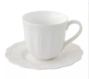 Filiżanka Porcelanowa elegancka biała ze spodkiem spodek 110ml pojedyncza