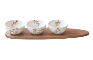 Porcelanowe białe miseczki przystawkowe kwiat Sakura akacjowa podstawka