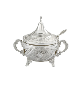 Cukiernica posrebrzana metalowa srebrna platerowana z łyżeczką retro