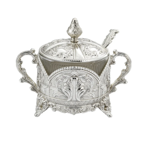 Cukiernica posrebrzana metalowa srebrna platerowana z łyżeczką retro