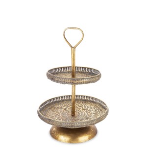 Patera Dekoracyjna Dwupoziomowa Złota w Stylu Vintage 55 cm paterka