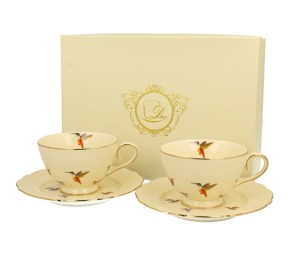 Filiżanki porcelanowe ecru beżowa 2+2 260 ml KOLIBRY porcelana filiżanka