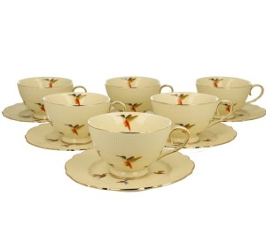 Filiżanki porcelanowe ecru beżowa  6+6 260 ml KOLIBRY porcelana filiżanka