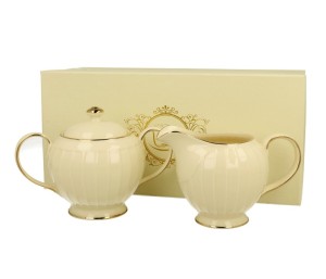 Mlecznik + cukiernica porcelanowy kremowy 325 ml elegancki dzbanuszek Nina