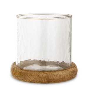 Świecznik dekoracyjny drewniany szklany na nóżce brązowy na tea light