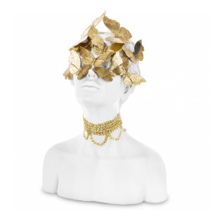 Figurka popiersie głowa w motylach motyle biała złota loft boho dekoracja