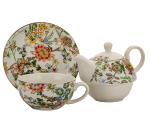 Tea for One Zestaw filiżanka spodek z dzbankiem kwiaty porcelana 450/250ml