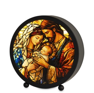 LATARNIA METALOWA LED WITRAŻOWY ŚWIĘTY WITRAŻ LAMPION DEKORACJA LATARENKA